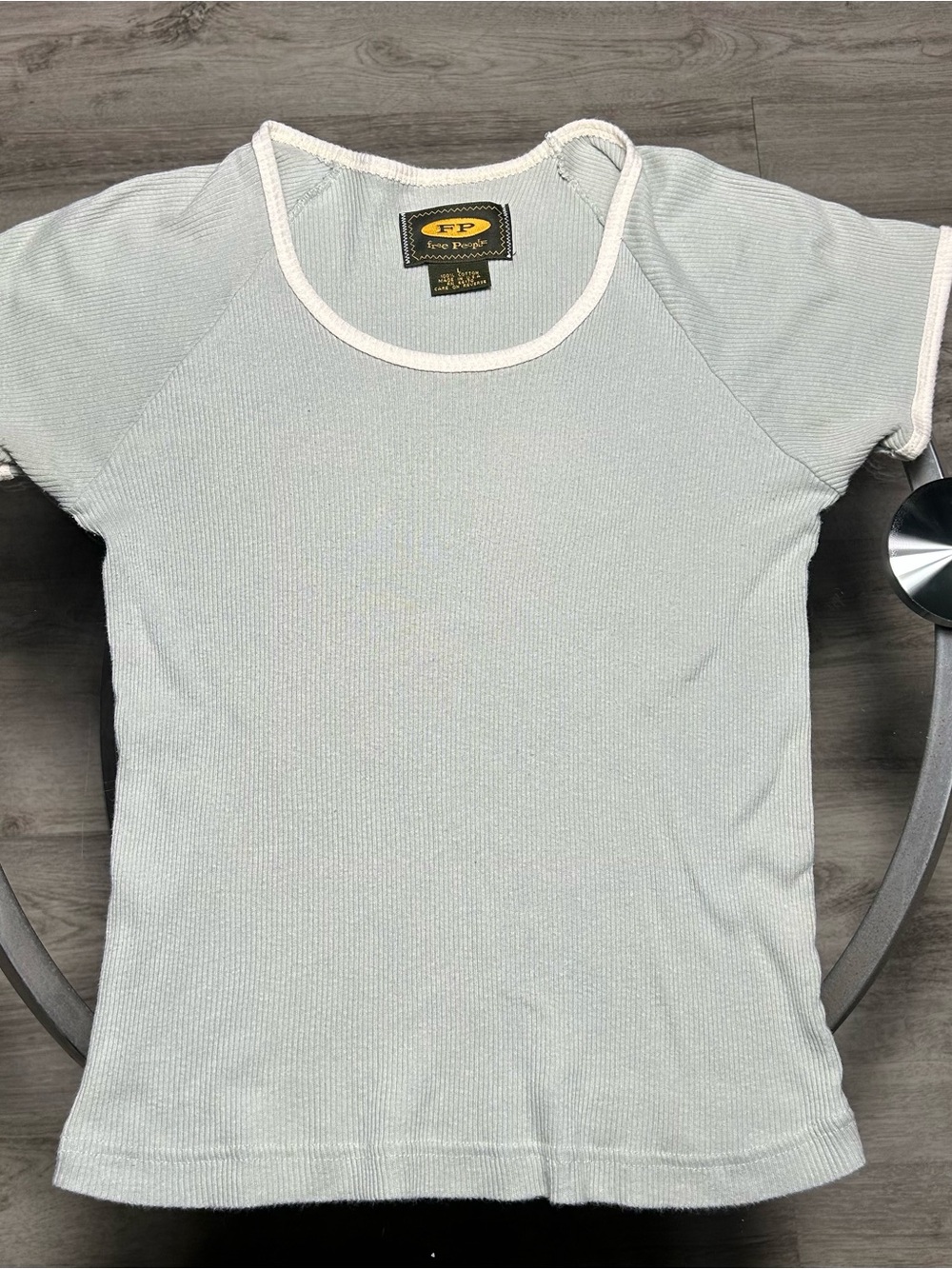 Vintage Free People FP Ribbed Baby Tee Made USA L Fits S Sage Cream